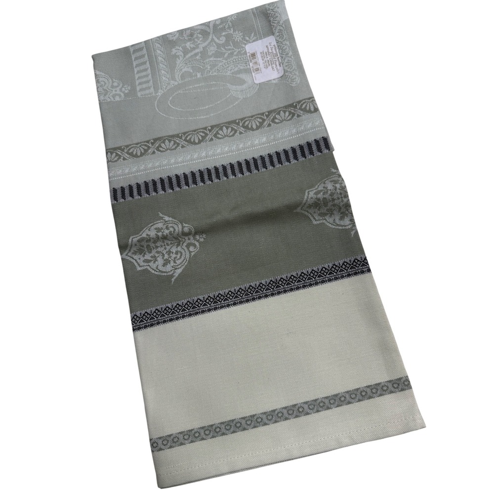 Le Jacquard Francais NEW Tea Towel Perle Cotton Damask Celery Green/Grey 31x24